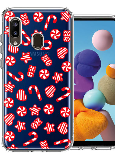 Samsung Galaxy A20 Christmas Winter Red White Peppermint Candies Swirls Candycanes Design Double Layer Phone Case Cover
