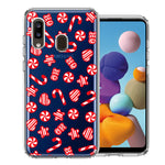 Samsung Galaxy A20 Christmas Winter Red White Peppermint Candies Swirls Candycanes Design Double Layer Phone Case Cover