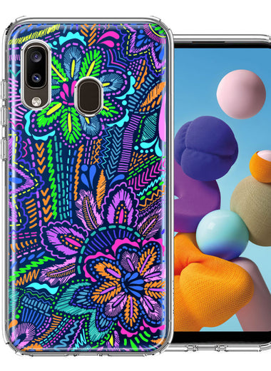 Samsung Galaxy A20 Colorful Summer Flowers Doodle Art Design Double Layer Phone Case Cover
