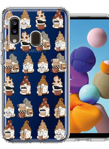 Samsung Galaxy A20 Cute Morning Coffee Lovers Gnomes Characters Drip Iced Latte Americano Espresso Brown Double Layer Phone Case Cover