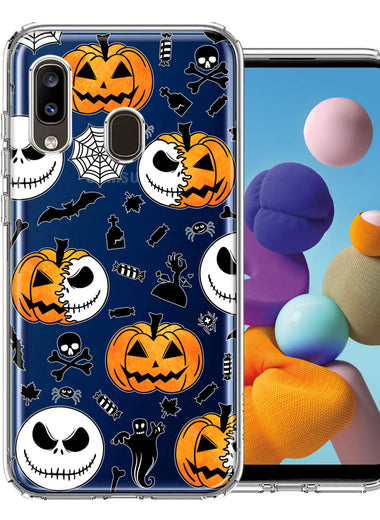 Samsung Galaxy A20 Halloween Jack-O-Lantern Pumpkin Skull Spooky Design Double Layer Phone Case Cover