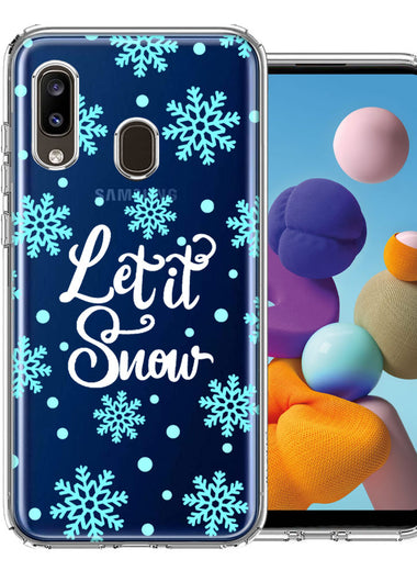 Samsung Galaxy A20 Christmas Holiday Let It Snow Winter Blue Snowflakes Design Double Layer Phone Case Cover