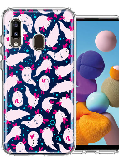 Samsung Galaxy A20 Pink Happy Swimming Axolotls Polka Dots Double Layer Phone Case Cover