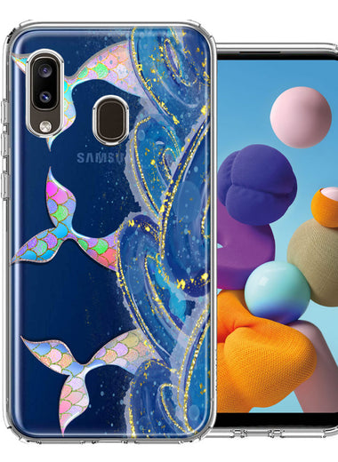 Samsung Galaxy A20 Rainbow Mermaid Tails Scales Ocean Waves Beach Girls Summer Double Layer Phone Case Cover