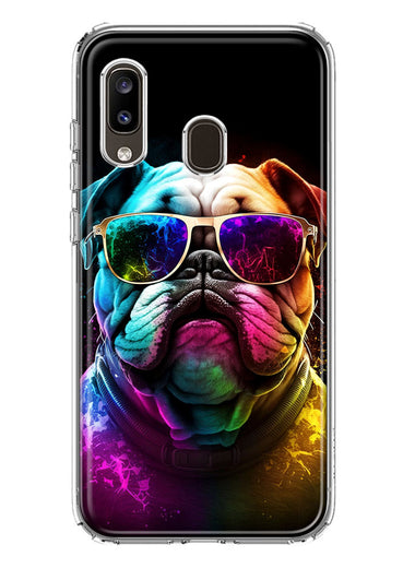 Samsung Galaxy A20 Neon Rainbow Glow Bulldog Hybrid Protective Phone Case Cover