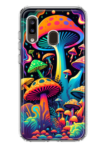Samsung Galaxy A20 Neon Rainbow Psychedelic Indie Hippie Mushrooms Hybrid Protective Phone Case Cover