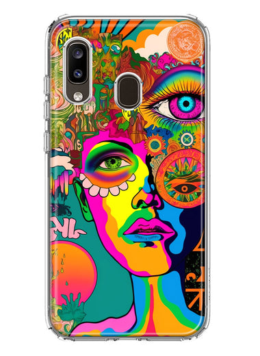 Samsung Galaxy A20 Neon Rainbow Psychedelic Hippie One Eye Pop Art Hybrid Protective Phone Case Cover