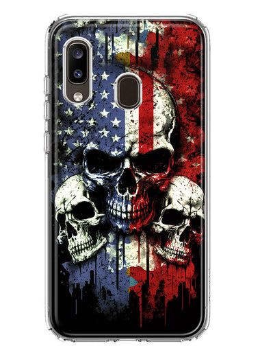 Samsung Galaxy A20 American USA Flag Skulls Blue Red Double Layer Phone Case Cover