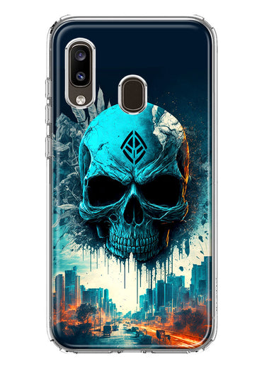 Samsung Galaxy A20 Blue Apocalypse Cyberpunk Skull Feather Double Layer Phone Case Cover