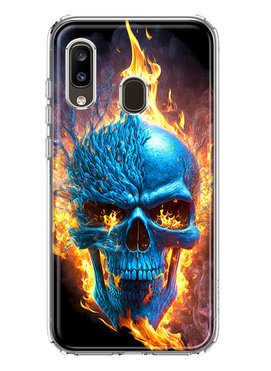 Samsung Galaxy A20 Blue Flaming Skull Burning Fire Double Layer Phone Case Cover
