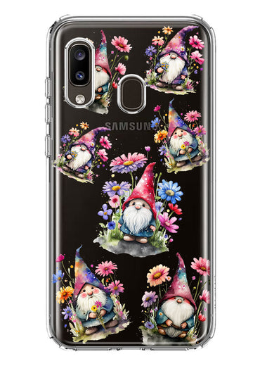 Samsung Galaxy A20 Cute Pink Purple Cosmos Flowers Gnomes Spring Floral Double Layer Phone Case Cover