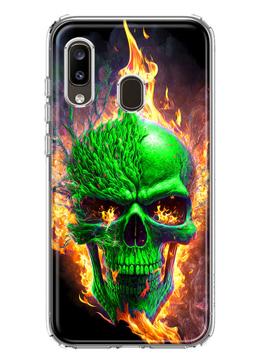 Samsung Galaxy A20 Green Flaming Skull Burning Fire Double Layer Phone Case Cover