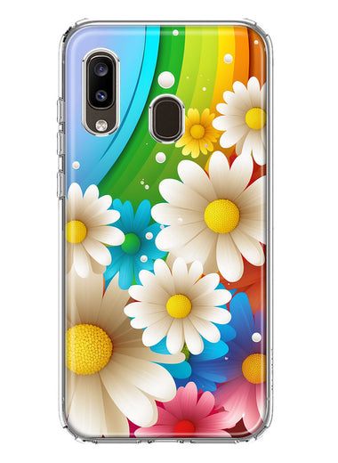 Samsung Galaxy A20 Colorful Rainbow Daisies Blue Pink White Green Double Layer Phone Case Cover