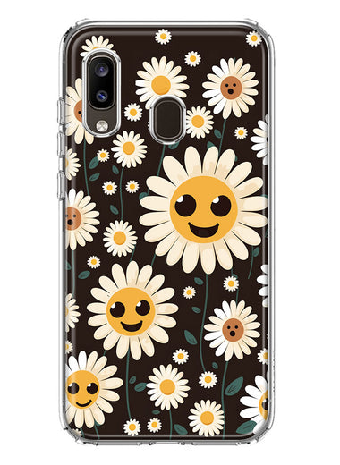 Samsung Galaxy A20 Cute Smiley Face White Daisies Double Layer Phone Case Cover