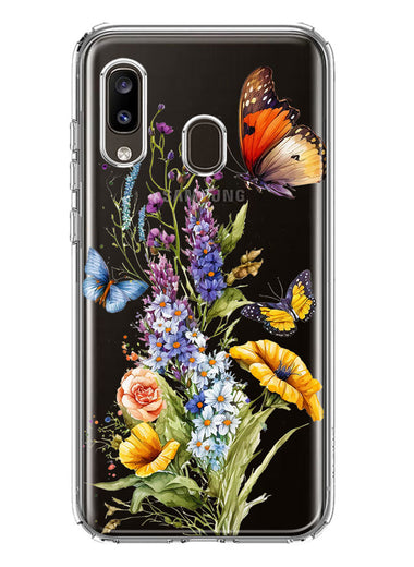 Samsung Galaxy A20 Yellow Purple Spring Flowers Butterflies Floral Hybrid Protective Phone Case Cover