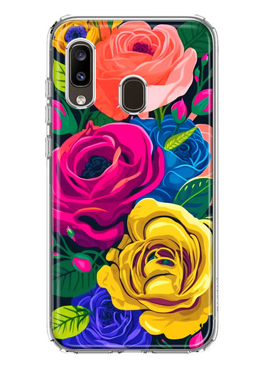 Samsung Galaxy A20 Vintage Pastel Abstract Colorful Pink Yellow Blue Roses Double Layer Phone Case Cover