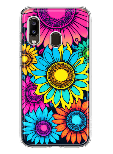 Samsung Galaxy A20 Vintage Colorful Abstract Sunflowers Floral Double Layer Phone Case Cover