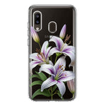 Samsung Galaxy A20 White Lavender Lily Purple Flowers Floral Hybrid Protective Phone Case Cover