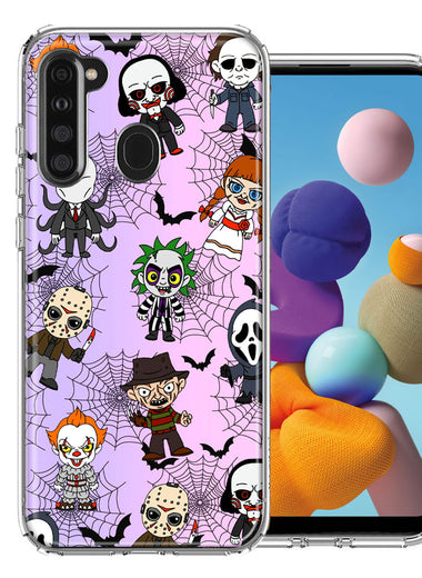 Samsung Galaxy A21 Classic Haunted Horror Halloween Nightmare Characters Spider Webs Design Double Layer Phone Case Cover