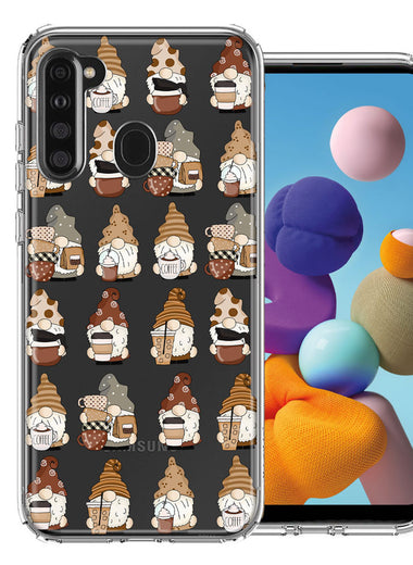 Samsung Galaxy A21 Cute Morning Coffee Lovers Gnomes Characters Drip Iced Latte Americano Espresso Brown Double Layer Phone Case Cover