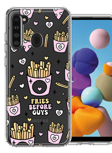 Samsung Galaxy A21 Cute Valentine Pink Love Hearts Fries Before Guys Double Layer Phone Case Cover