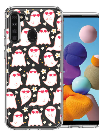 Samsung Galaxy A21 Floating Heart Glasses Love Ghosts Vaneltines Day Cutie Daisy Double Layer Phone Case Cover