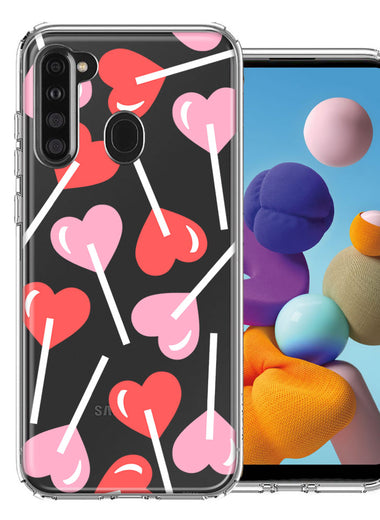 Samsung Galaxy A21 Heart Suckers Lollipop Valentines Day Candy Lovers Double Layer Phone Case Cover