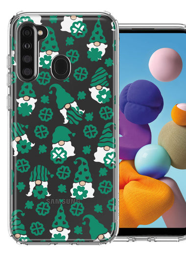 Samsung Galaxy A21 Lucky Green St Patricks Day Cute Gnomes Shamrock Polkadots Double Layer Phone Case Cover