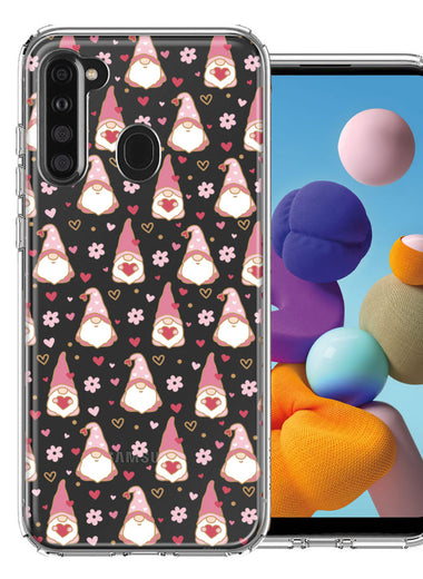 Samsung Galaxy A21 Pink Blush Valentines Day Flower Hearts Gnome Characters Cute Double Layer Phone Case Cover