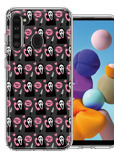 Samsung Galaxy A21 Pink Horror Valentine Character Ghostface Boyfriend Call Me Hearts Double Layer Phone Case Cover