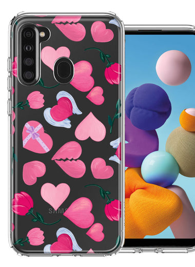 Samsung Galaxy A21 Pretty Valentines Day Hearts Chocolate Candy Angel Flowers Double Layer Phone Case Cover