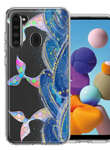 Samsung Galaxy A21 Rainbow Mermaid Tails Scales Ocean Waves Beach Girls Summer Double Layer Phone Case Cover