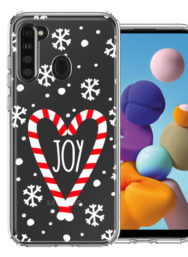 Samsung Galaxy A21 Winter Joy Snow Peppermint Candy Cane Heart Festive Christmas Double Layer Phone Case Cover