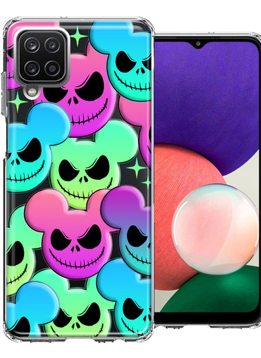 Samsung Galaxy A22 5G Bright Rainbow Nightmare Skulls Spooky Season Halloween Design Double Layer Phone Case Cover