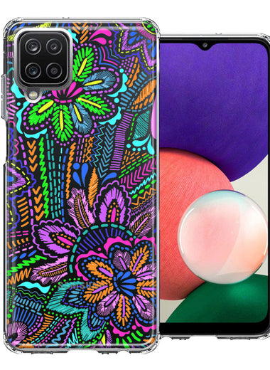 Samsung Galaxy A22 5G Colorful Summer Flowers Doodle Art Design Double Layer Phone Case Cover
