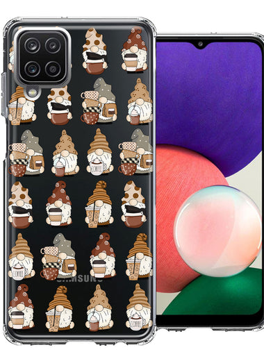 Samsung Galaxy A22 5G Cute Morning Coffee Lovers Gnomes Characters Drip Iced Latte Americano Espresso Brown Double Layer Phone Case Cover