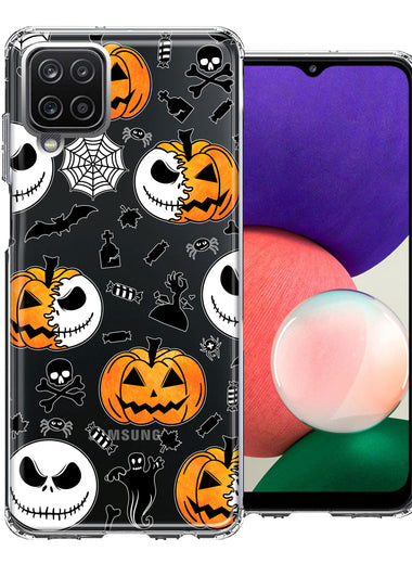 Samsung Galaxy A22 5G Halloween Jack-O-Lantern Pumpkin Skull Spooky Design Double Layer Phone Case Cover
