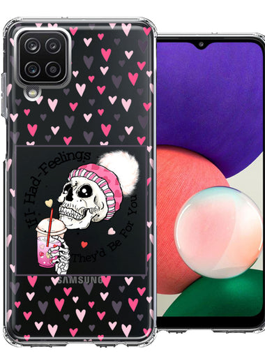 Samsung Galaxy A22 5G Pink Dead Valentine Skull Frap Hearts If I had Feelings They'd Be For You Love Double Layer Phone Case Cover