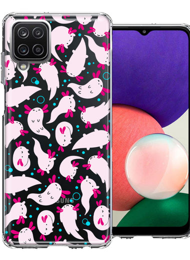 Samsung Galaxy A22 5G Pink Happy Swimming Axolotls Polka Dots Double Layer Phone Case Cover