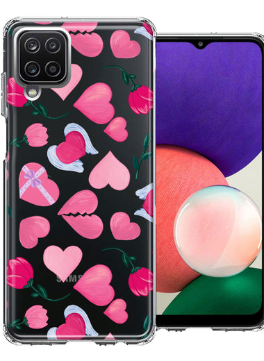 Samsung Galaxy A22 5G Pretty Valentines Day Hearts Chocolate Candy Angel Flowers Double Layer Phone Case Cover