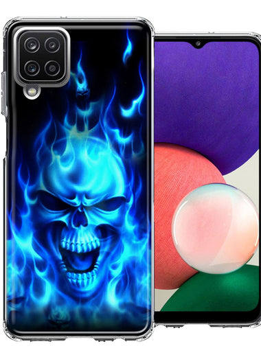 Samsung Galaxy A22 Blue Flaming Skull Double Layer Phone Case Cover
