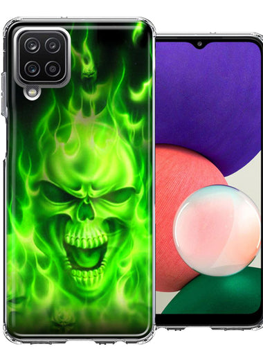Samsung Galaxy A22 Green Flaming Skull Double Layer Phone Case Cover