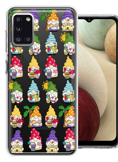 Samsung Galaxy A31 Summer Beach Cute Gnomes Sand Castle Shells Palm Trees Double Layer Phone Case Cover