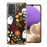 Samsung Galaxy A32 Spooky Season Fall Autumn Flowers Ghosts Skulls Halloween Double Layer Phone Case Cover