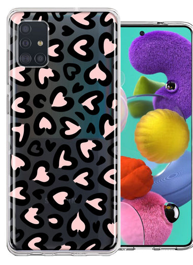 Samsung Galaxy A51 Cute Pink Leopard Print Hearts Valentines Day Love Double Layer Phone Case Cover