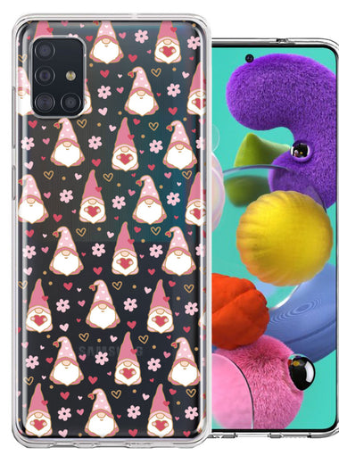 Samsung Galaxy A51 Pink Blush Valentines Day Flower Hearts Gnome Characters Cute Double Layer Phone Case Cover