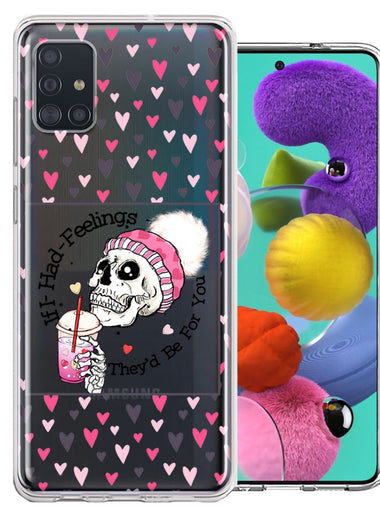 Samsung Galaxy A51 Pink Dead Valentine Skull Frap Hearts If I had Feelings They'd Be For You Love Double Layer Phone Case Cover