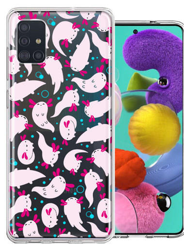 Samsung Galaxy A51 Pink Happy Swimming Axolotls Polka Dots Double Layer Phone Case Cover