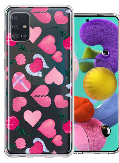 Samsung Galaxy A51 Pretty Valentines Day Hearts Chocolate Candy Angel Flowers Double Layer Phone Case Cover