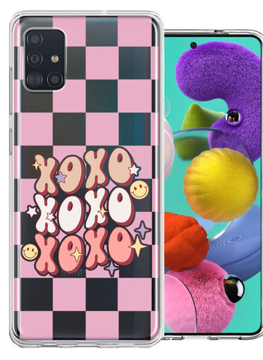 Samsung Galaxy A51 Retro Pink Checkered XOXO Vintage 70s Style Hippie Valentine Love Double Layer Phone Case Cover